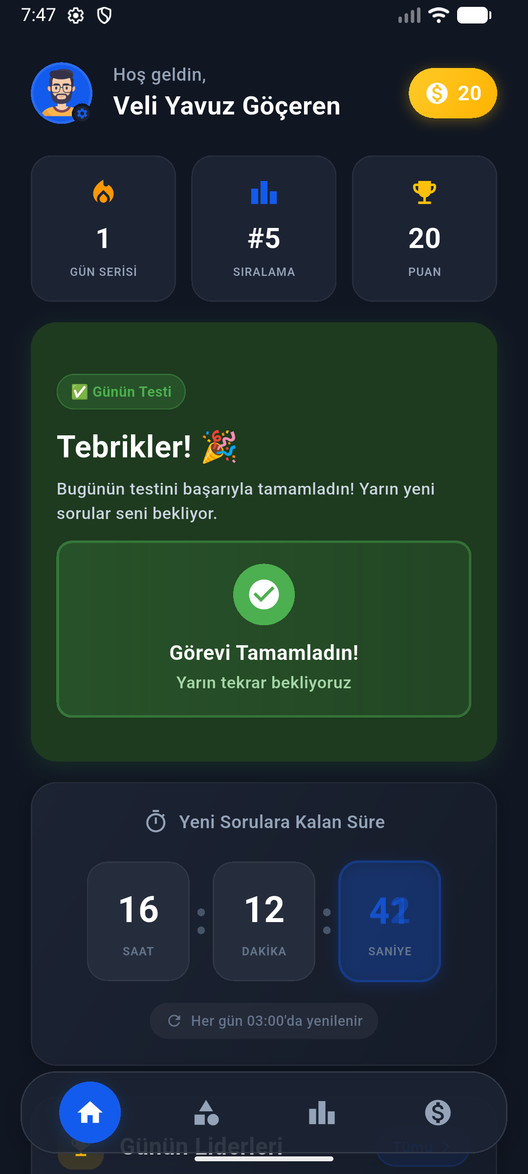Testly Sonuç Ekranı